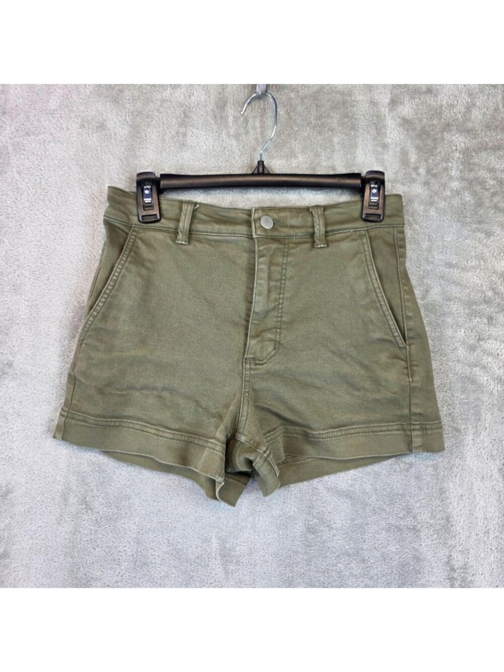 Everlane Utility Shorts Womens 2 Green Twill Stretch High Rise Zip Fly Casual